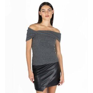Autumn Cashmere Grey Off The Shoulder Cowl Twist Glitter Sweater XL NWT $215